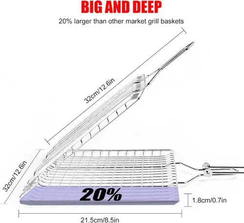 Vista 3 de Cestas de parrilla de pescado para asar al aire libre, barbacoa plegable de acero inoxidable, accesorios de parrilla con mango extraíble, cesta