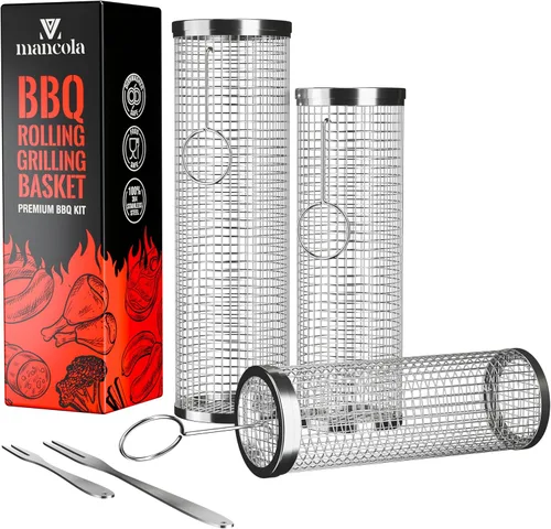 Vista 4 de Mancola Cesta de Parrilla con Malla de Tubería para Barbacoa, Cesta de Parrilla con Malla para Asar al Aire Libre, Parrilla de Acero Inoxidable