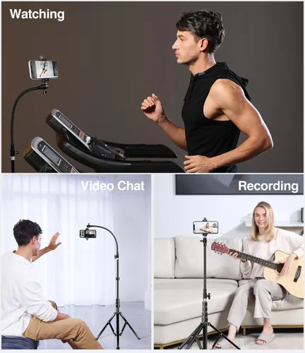 Vista 8 de Elitehood Soporte de trípode flexible de 81 pulgadas de alto para iPhone con cuello de cisne ajustable de 17 pulgadas con control remoto, compatible