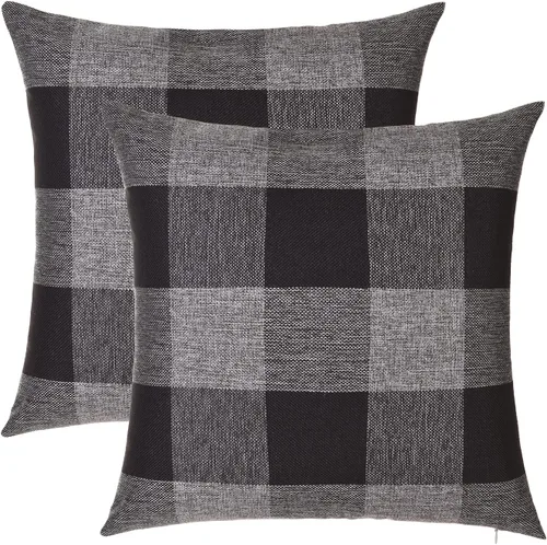 Vista 8 de Tosewever Juego de 2 fundas de almohada rústicas a cuadros de búfalo, fundas de almohada de lino y algodón para decoración del hogar, automóvil