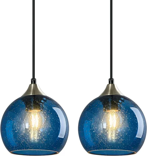 Vista 49 de Luces colgantes de vidrio marrón claro, lámpara colgante de globo de isla de cocina, lámparas colgantes modernas para dormitorio, sala de estar