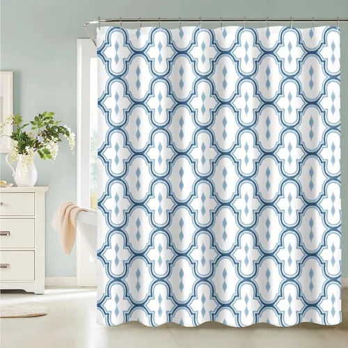 Vista 4 de Teewas 72" x 72" Boho Shower Curtain- Shower Curtain with 12 Hooks Set - Water-Repellent & Washable Fabric Shower Curtain for Bathroom(Blue and