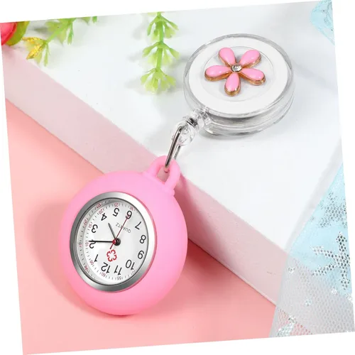 Vista 7 de Reloj de solapa para enfermera - Reloj retráctil con clip con bonito diseño de flores para médicos