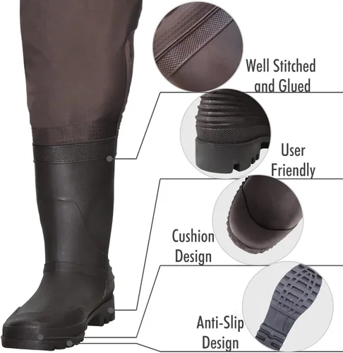 Vista 5 de Oxyvan - Vadeadores hasta el pecho con botas para hombres y mujeres, vadeador ligero de pesca de nylon/PVC con colgador para botas