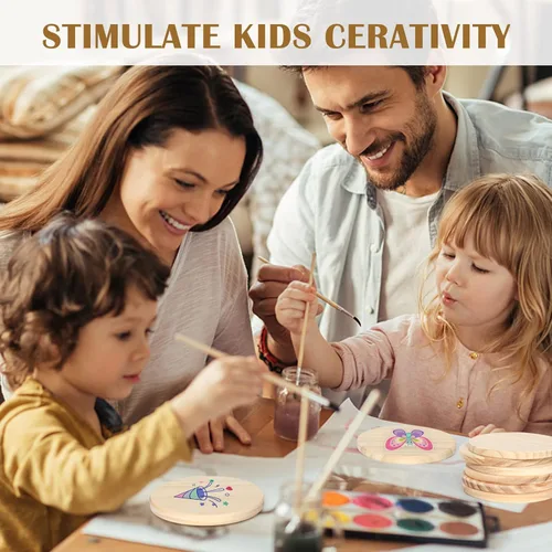 Vista 3 de 30 posavasos de madera sin terminar, posavasos redondos de madera en blanco de 4 pulgadas para manualidades con puntos de silicona antideslizantes