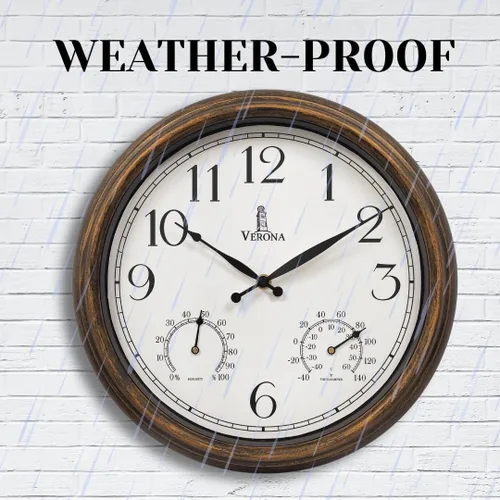Vista 5 de Relojes al Aire Libre para Patio Impermeables con Termómetro - Reloj de 14 pulgadas para Interiores y Exteriores con Temperatura y Humedad - Reloj