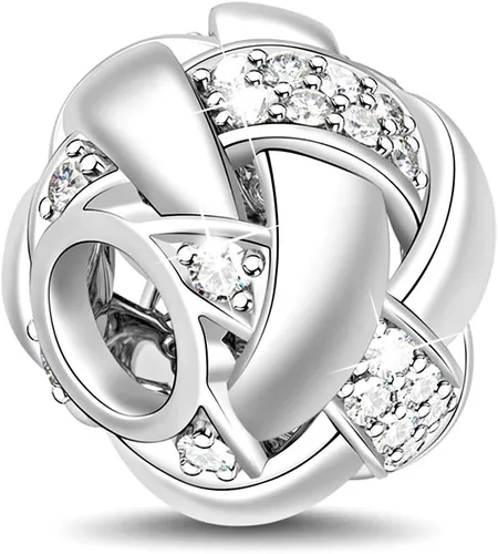 Vista 8 de GNOCE Dije de plata de ley 925 entrelazado con circonita cúbica hecha a mano para tu pulsera o collar, se adapta a todas las principales marcas