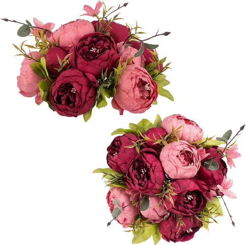 Vista 16 de NUPTIO Bolas de flores flores para centros de mesa: 2 piezas de 9.4 pulgadas de diámetro rosa oscuro peonía artificial arreglo de bolas de flores