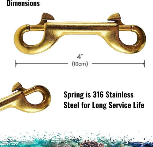 Vista 4 de Paquete de 2 - Clips de latón macizo de doble extremo de 4 pulgadas (3.9 in) de grado marino con resorte SS316