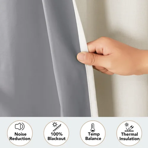 Vista 4 de Deconovo Cortinas 100% opacas para puerta de patio de 84 pulgadas de largo, cortinas de lino extra anchas con textura de lino, paneles de cortina