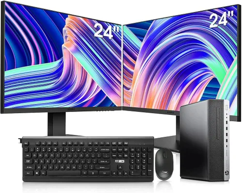 HP Paquete de PC de escritorio Elitedesk 800 G3 SFF, Intel i7-6700, 16GB DDR4, 256GB NVMe SSD + 2TB HDD, DVDRW, DP/HDMI, AX200 Wi-Fi 6, monitores