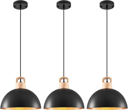 Lámpara colgante negra, 3 paquetes de luces colgantes modernas de 11.8 pulgadas, luces colgantes de granja para isla de cocina, lámpara colgante de