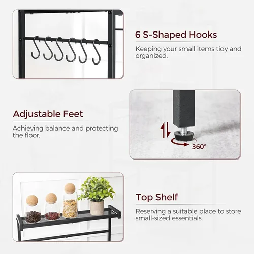 Vista 5 de MAHANCRIS Estante de panadería con toma de corriente, estante de almacenamiento para cocina con 6 ganchos, soporte para microondas