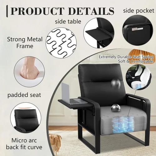 Vista 12 de Silla tapizada para sala de estar, sillón de acento de mediados de siglo, de piel sintética y metal, sofá individual cómodo para recepción, club