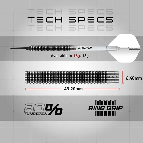 Vista 4 de Red Dragon Pegasus Soft Tip: 18 g - Juego de dardos de tungsteno con punta blanda, con tallos blancos, plumas blancas y billetera