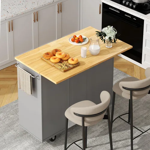 Vista 8 de Shintenchi Isla de cocina con hoja plegable, mesa de isla enrollable con almacenamiento, armario de cocina con ruedas con área de asiento para Negro