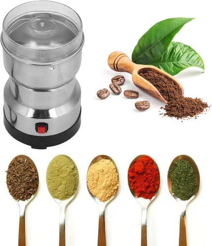 Vista 8 de Molinillo de café eléctrico, portátil de acero inoxidable para café y especias con tapa transparente, molinillo de granos multifunción para moler