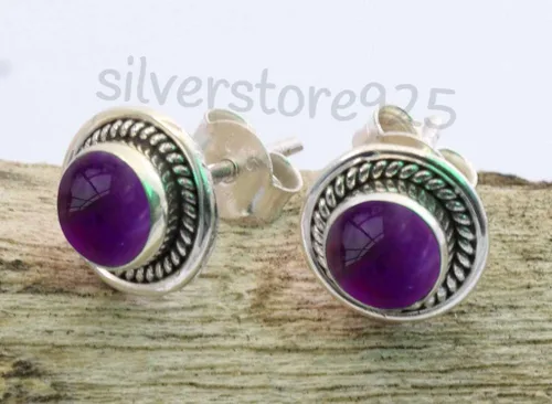 Vista 2 de Aretes de tuerca de piedras preciosas, hechos a mano de plata de ley 925 con piedras preciosas naturales para mujeres y niñas