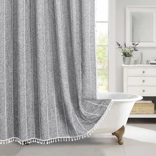 Vista 21 de MitoVilla - Cortina de ducha pequeña color negro de 36 x 72 pulgadas, de tela pesada de lino de algodón estrecho resistente a las arrugas