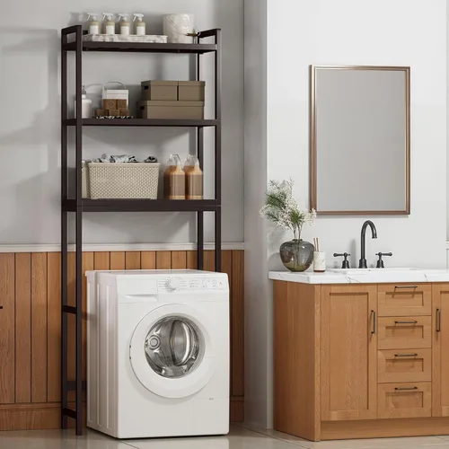 Vista 10 de Gizoon Armario de almacenamiento de 3 niveles sobre el inodoro, almacenamiento de bambú para baño sobre inodoro con estantes ajustables, estantes