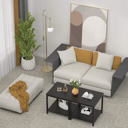 Vista 9 de Mesa Auxiliar Cuadrada de 20 Pulgadas, Mesa de Centro de Café y Té de 2 Niveles, Mesitas de Noche para Sofá, Sillón, Cama, Mesa Auxiliar de Acento