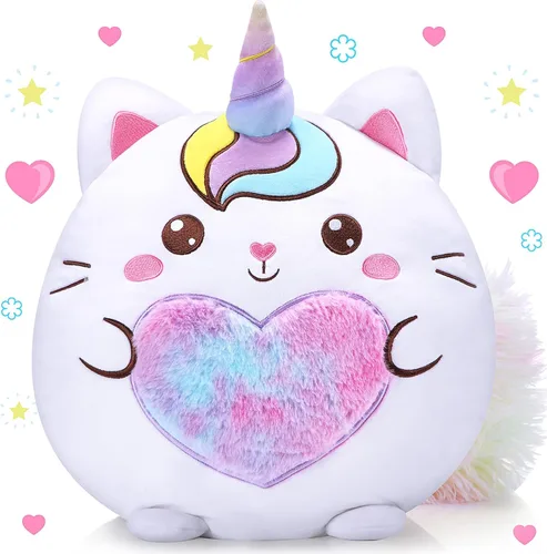 Leyndo Linda almohada de peluche de gatito de unicornio de 14 pulgadas, peluche Kawaii rosa suave, regalo para niñas, cumpleaños, Pascua y amantes