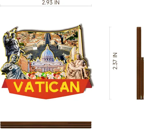 Vista 3 de Imán de madera del Vaticano Italia 3D para nevera, recuerdos coleccionables, decoraciones artesanales hechas a mano
