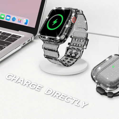 Vista 216 de DABAOZA - Correa transparente compatible con Apple Watch con estuche protector, correa deportiva de TPU con brillo para mujeres y hombres
