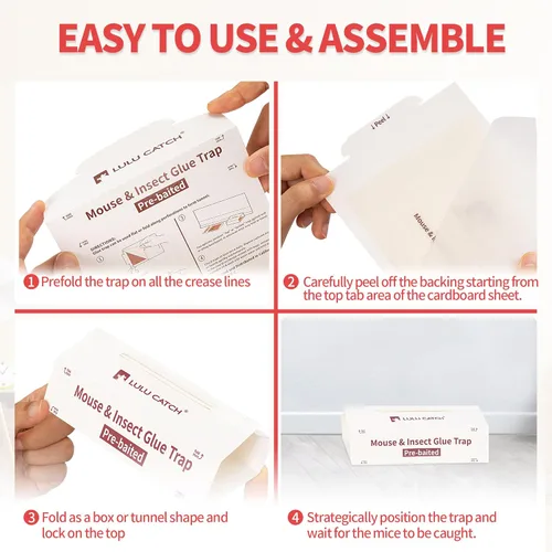 Vista 8 de Trampas para ratones LULUCATCH, paquete de 12 trampas adhesivas pre-cebadas para interiores para el hogar, almohadillas adhesivas a granel plegables