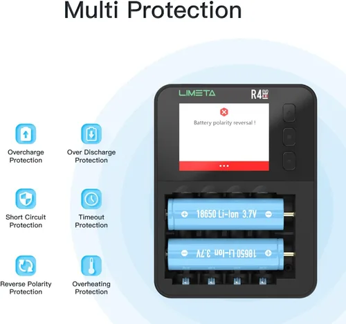 Vista 6 de LIMETA Cargador de baterías recargables AA AAA independiente 6 ranuras USB carga rápida inteligente para 1.2 V 1.5 V 3.7 V Nimh litio Nicd 18650