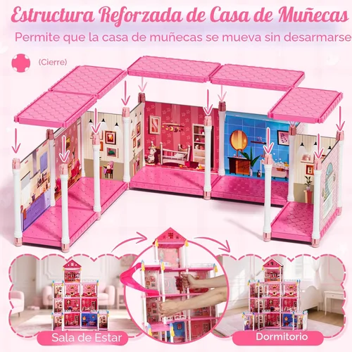 Vista 6 de Lehoo Castle Casa de muñecas Dreamhome, casa de muñecas y casa de juegos de 4 pisos con 12 habitaciones con muñeca y muebles, juego de casa
