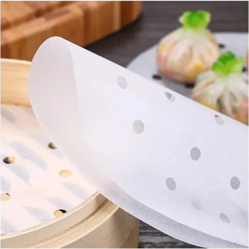 Vista 2 de 300 piezas de forros redondos de bambú para freidora de aire de 7.5 pulgadas, hojas de papel pergamino perforado de primera calidad, esterilla