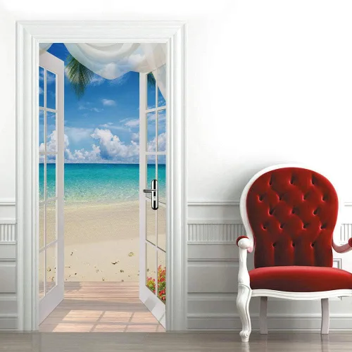Vista 60 de 3D Pegatina de pared adhesiva para puerta - Poster de película de escaleras antiguas Premium PVC impermeable para pared de dormitorio y sala