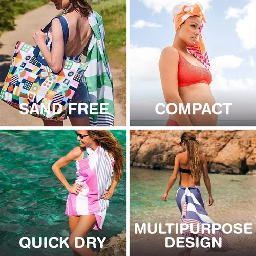 Vista 4 de Toalla de playa turca de gran tamaño, 38 x 71 pulgadas, 100% algodón turco, sin arena, de secado rápido, extra grande, a rayas, de cabaña, toalla
