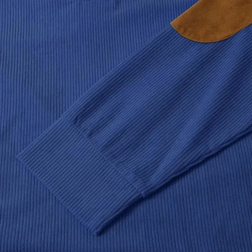 Vista 7 de Sudadera polo de pana para hombre, manga larga, rasgada, texturizada, suéter Vinatge con parches y botones