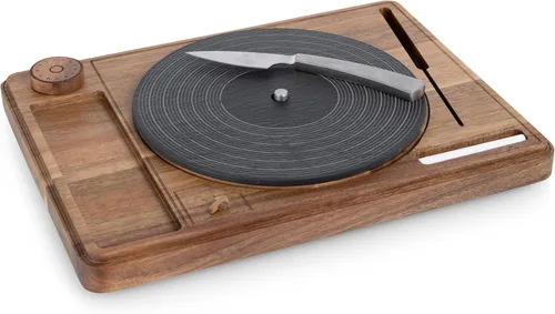 Vista 4 de PICNIC TIME Tabla giratoria para quesos con cuchillo, tablero de charcutería de disco de vinilo retro, bandeja giratoria Lazy Susan para servir