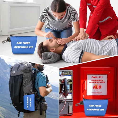 Vista 7 de Kit de primeros auxilios AED con máscara de rescate de RCP, maquinilla de afeitar desechable, tijeras de trauma EMT, guantes, almohadillas de gasa