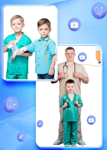Vista 2 de Conjunto de disfraz de médico para niños, uniforme quirúrgico para niños y niñas, disfraz de Halloween, cosplay