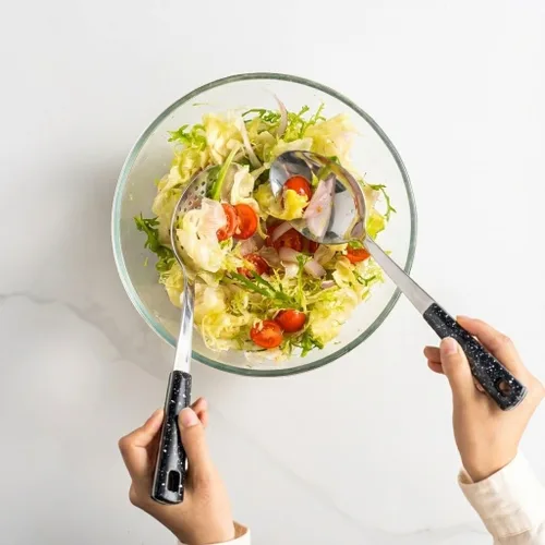 Vista 5 de Juego de 5 cucharas de servir de acero inoxidable, cucharas grandes para servir con cucharón y cuchara ranurada, cucharas de metal para cocinar