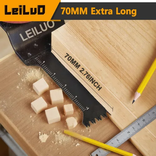 Vista 4 de LEILUO 7 hojas de sierra oscilantes universales extra largas de dientes japoneses y titanio multiherramienta para madera con clavos, cuchillas