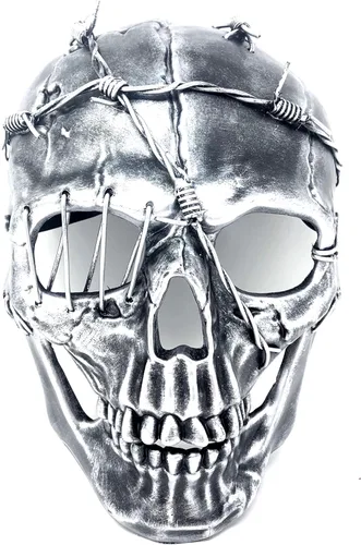 Vista 12 de Máscara de esqueleto espeluznante metálica estilo Steampunk para disfraz de Halloween, fiesta y cosplay
