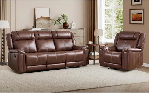 Vista 20 de EBELLO Sofá reclinable de dos plazas de piel sintética, sofá reclinable manual, silla de 2 plazas de estilo moderno de mediados de siglo
