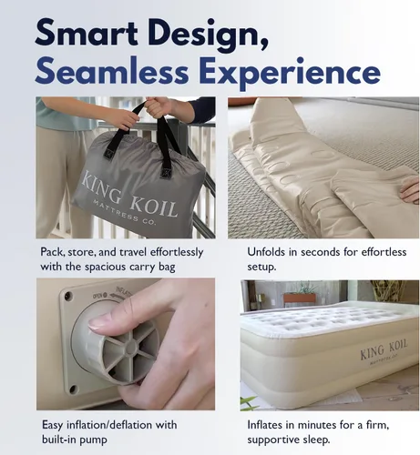 Vista 7 de King Koil - Colchón de aire de lujo tamaño California King con bomba integrada para el hogar, camping y huéspedes - Cama de aire inflable de 16