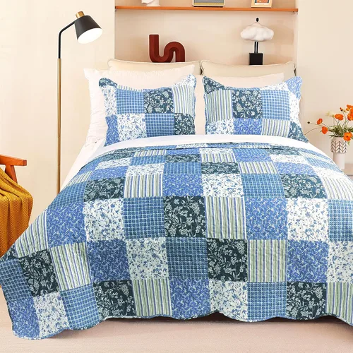 Cmfshape - Juego de cama con edredón acolchado floral de verano tamaño king, juego de colcha rosa romántico, cubrecama reversible cosido para todas