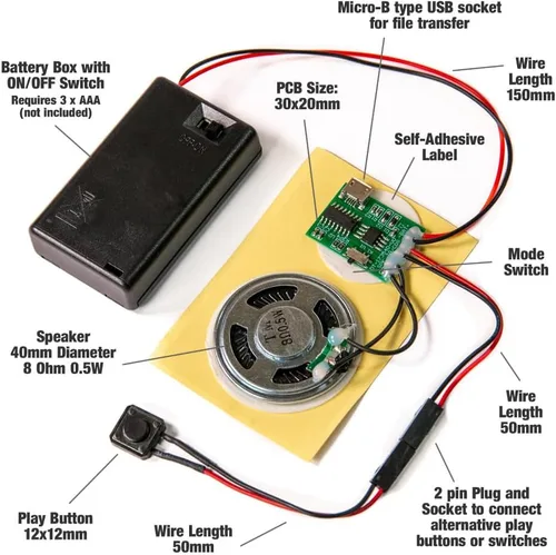 Vista 2 de Talking Products, Módulo de chip de sonido MP3, memoria de 4 MB, con caja de batería AAA. Crea tus propios regalos, modelos o accesorios de cosplay