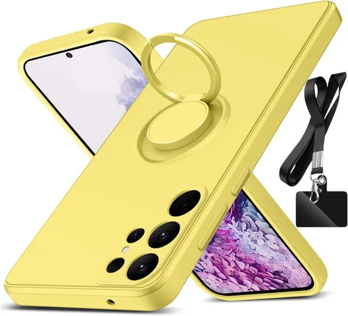 Vista 8 de Funda protectora delgada de silicona líquida para Samsung Galaxy S23 Ultra, con soporte de anillo giratorio de 360° y correa de silicona líquida