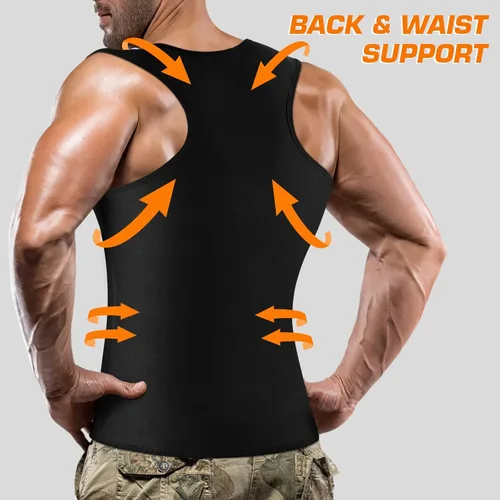 Vista 4 de Cimkiz Men's Waist Trainer Sauna Suit Shirt, Gym & Exercise Compression Vest, Sweat-Boosting Workout Top