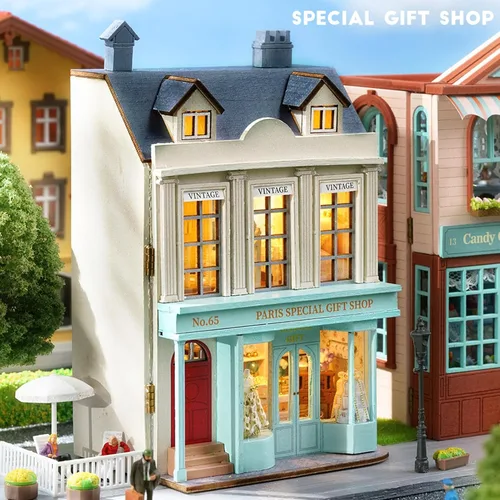 Vista 3 de Spilay Casa de muñecas - Kit de muebles de madera en miniatura para bricolaje, mini casa de muñecas hecha a mano con LED, escala 1:24, juguetes