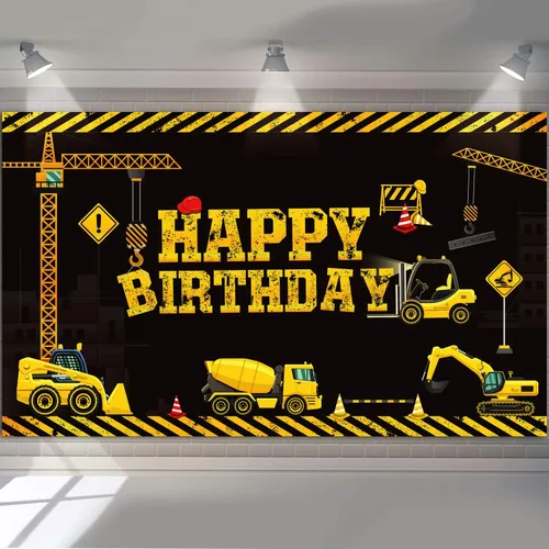 Tatuo Cartel de cumpleaños con temática de construcción, 6.1 x 3.6 pies, suministros de fotografía, fiestas, camión volquete, decoración de fiesta