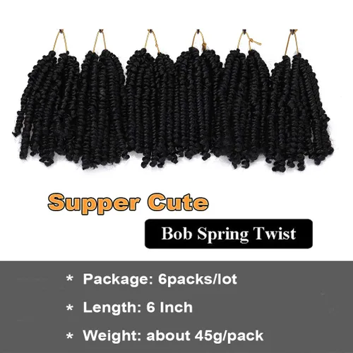 Vista 5 de Dorsanee Extensiones de cabello sintético corto estilo Bob Spring Twist de 6 pulgadas, 6 paquetes de extensiones de cabello sintético pretrenzado